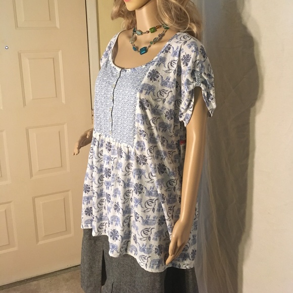 NWT PINK K Women's size 1X white w/blue elephants - Picture 4 of 8